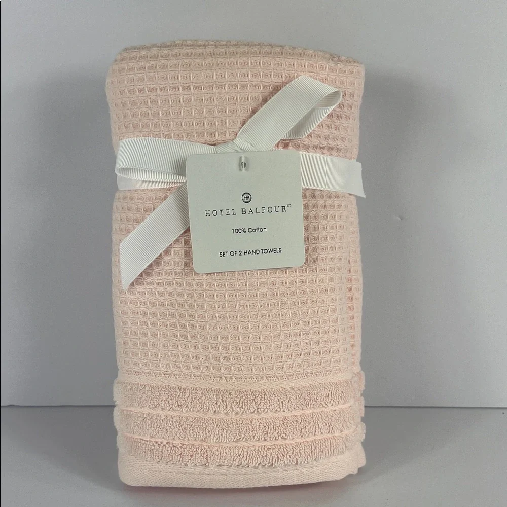 Hotel Balfour Hand Towel Set Light Pink Waffle Soft Plush Set of 2 NEW